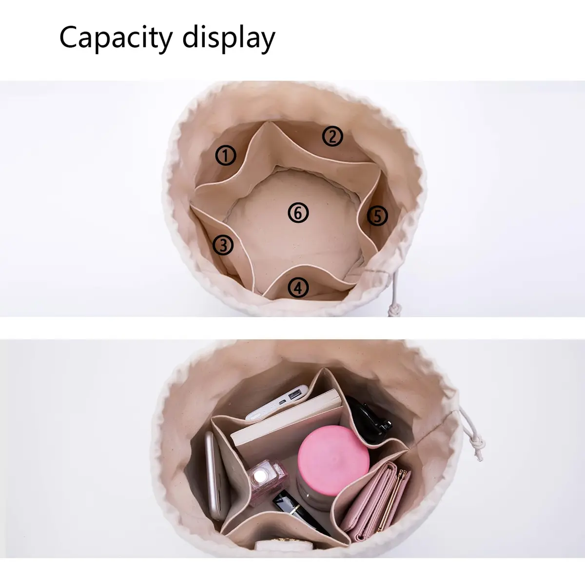 YONBEN Tall Purse Organizer Insert Beige | Spacious Canvas Round Handbag Storage (20cm x 19cm) - view 4