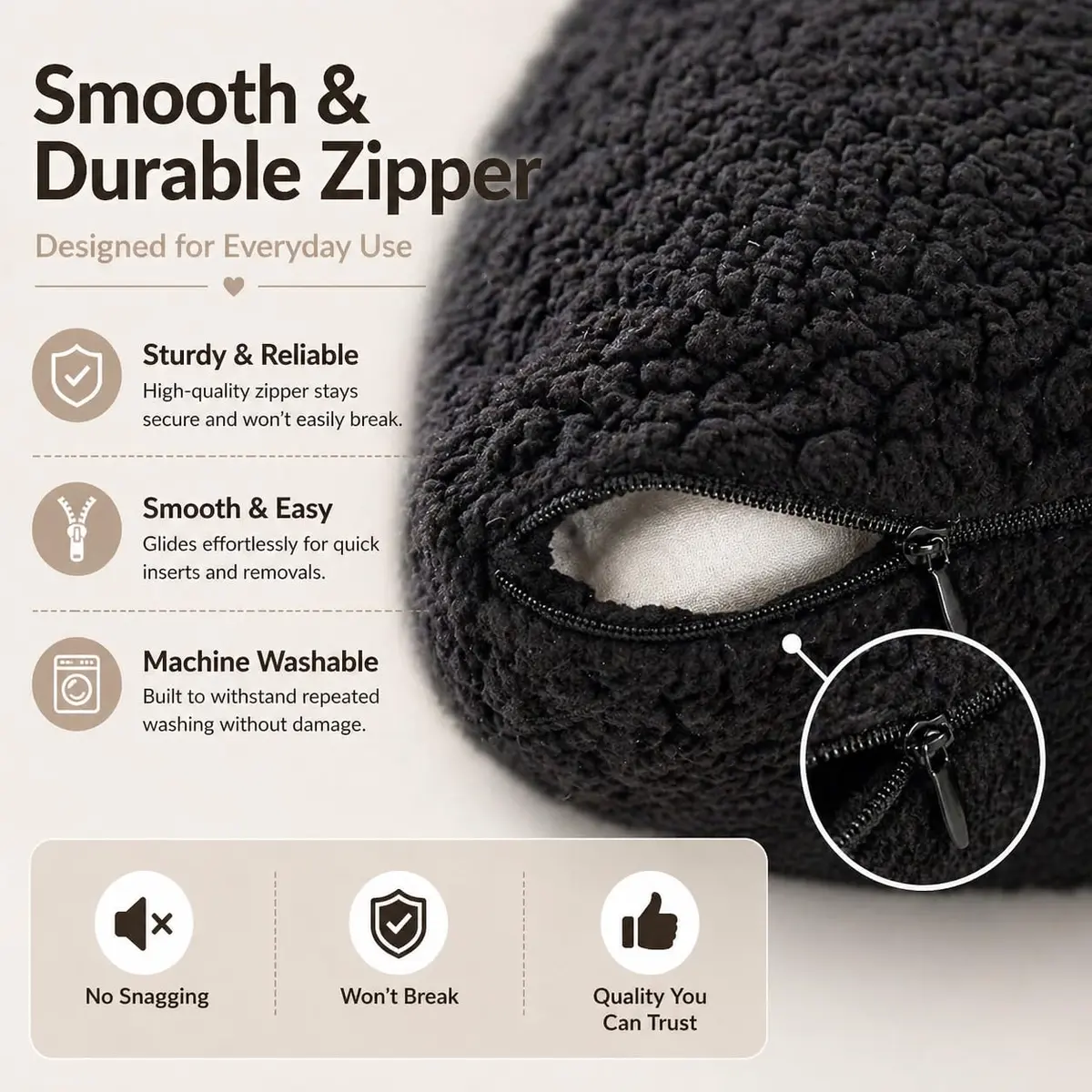 Reafort Sherpa Body Pillow Cover 21"x54" | Zipper Closure, Ultra Soft Plush Feel, Black - view 6