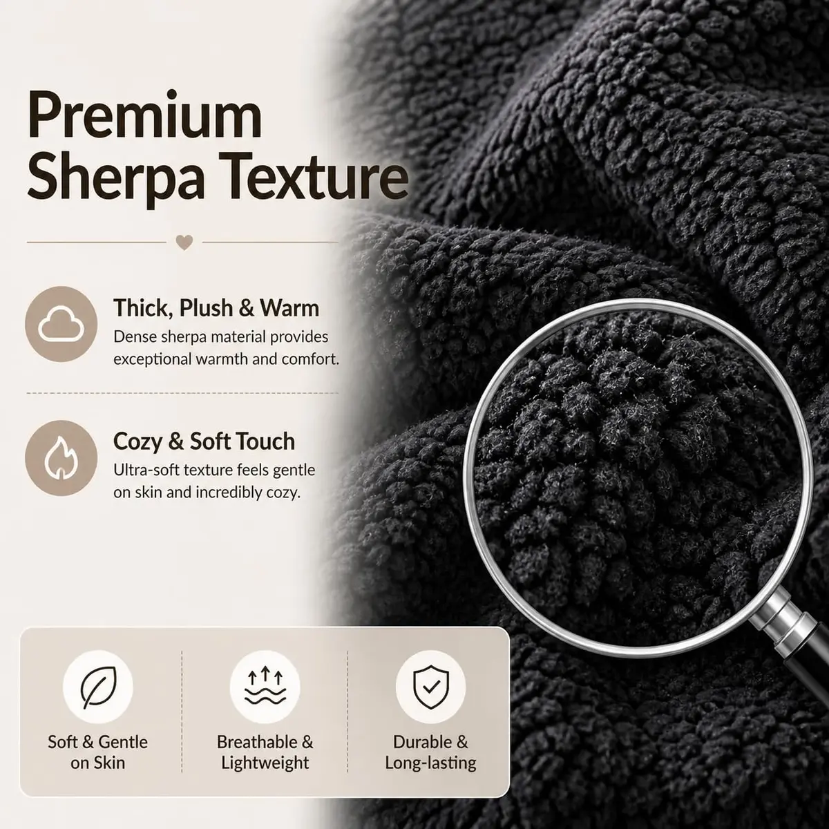 Reafort Sherpa Body Pillow Cover 21"x54" | Zipper Closure, Ultra Soft Plush Feel, Black - view 7