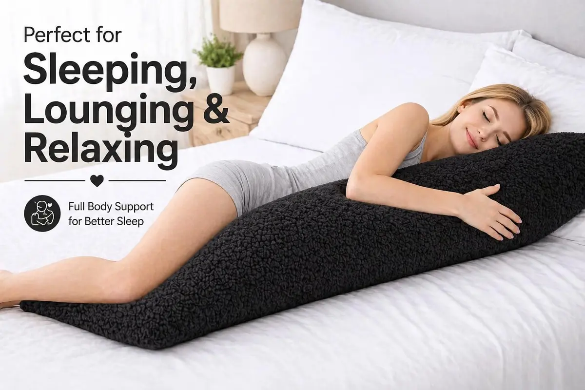Reafort Sherpa Body Pillow Cover 21"x54" | Zipper Closure, Ultra Soft Plush Feel, Black - view 4