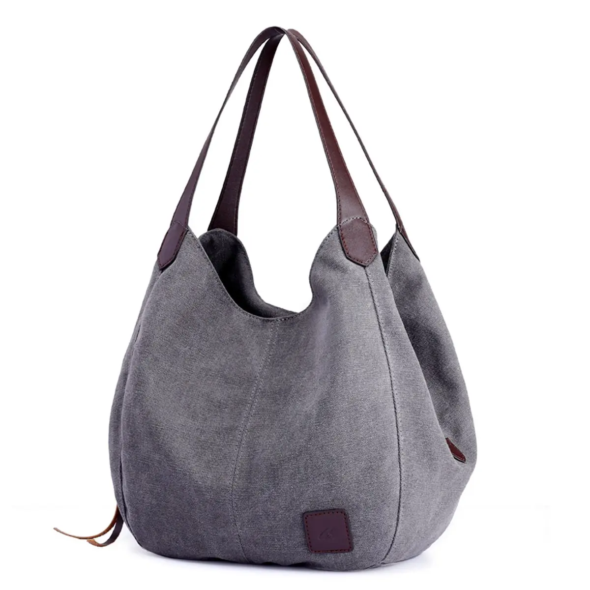 DOURR Canvas Multi-pocket Hobo Bag for Women, Gray, Medium Size | Durable & Lightweight - main product image