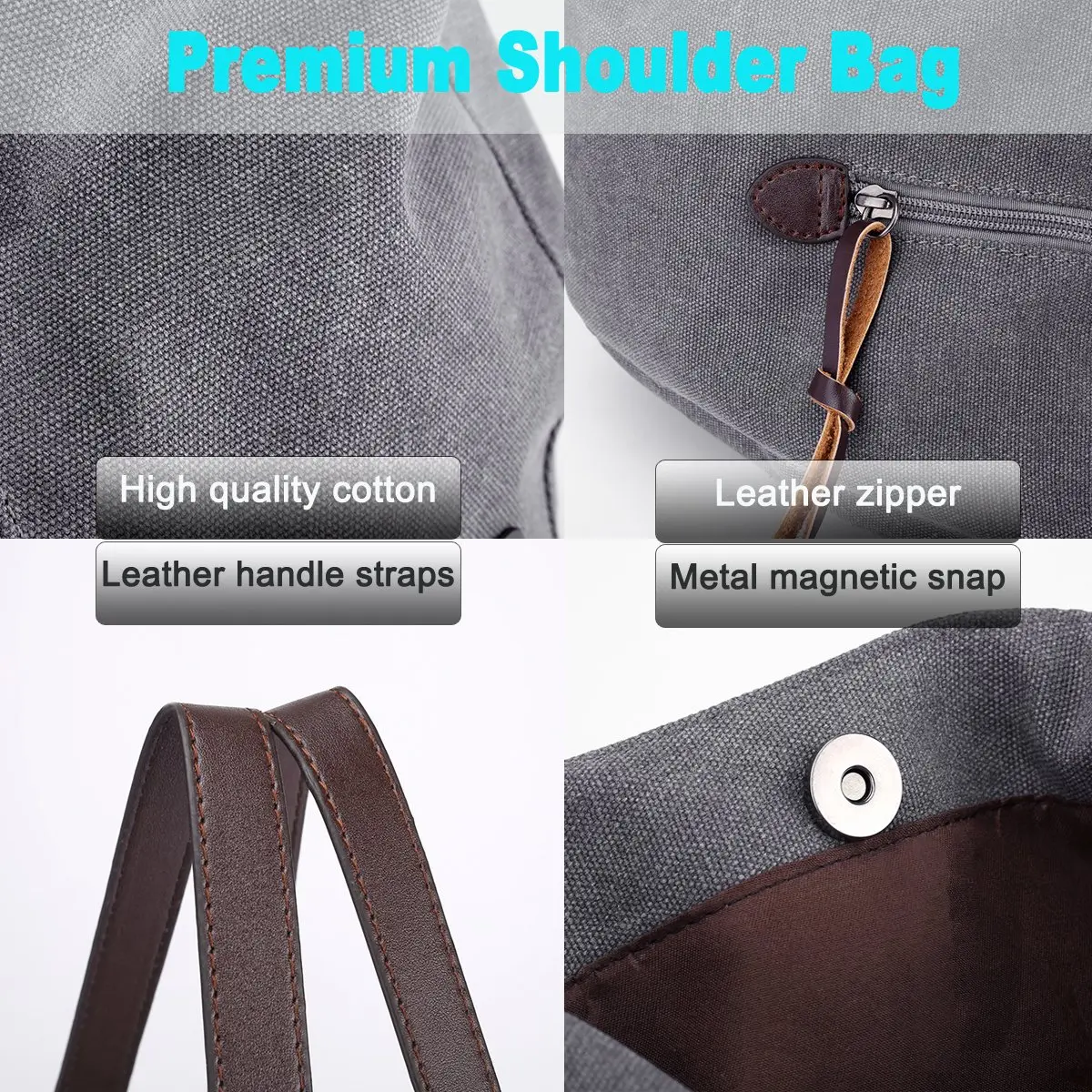 DOURR Canvas Multi-pocket Hobo Bag for Women, Gray, Medium Size | Durable & Lightweight - view 6