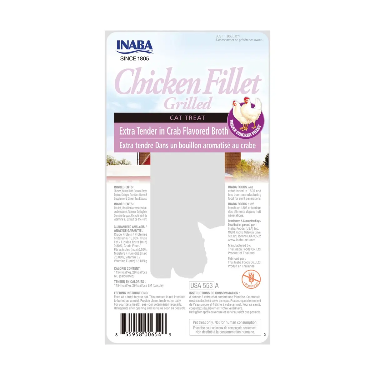 INABA Grilled Fillet Cat Treats, Extra Tender Chicken in Crab Broth, 6ct | Moist, Flaky, Hand-Feed Friendly - view 7
