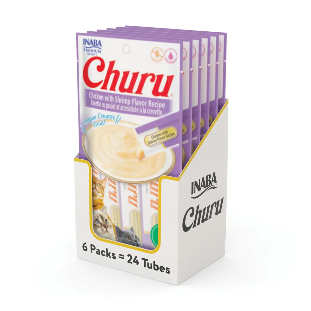 INABA Churu Cat Treats Chicken with Shrimp Recipe Lickable Purée 24 Tubes (12 oz / 336 g) | High Moisture, Low Calorie - main product image