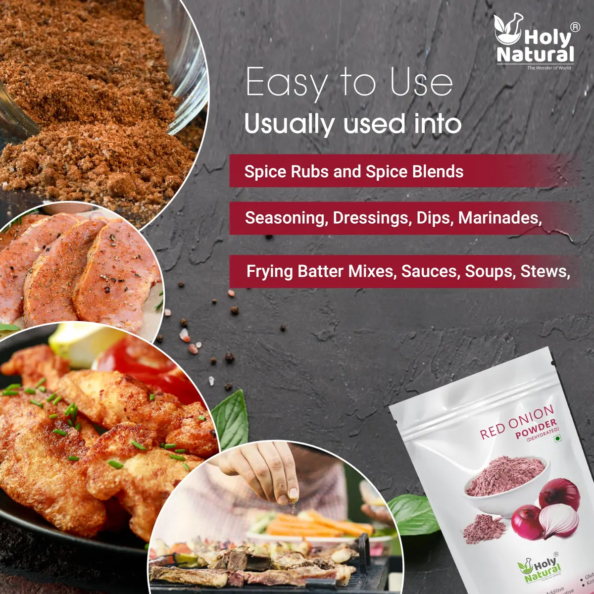 Holy Natural Red Onion Powder 400g (14.1 Oz) | Dehydrated Culinary Herb - view 5