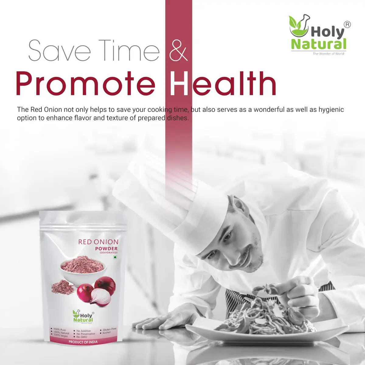 Holy Natural Red Onion Powder 400g (14.1 Oz) | Dehydrated Culinary Herb - view 3