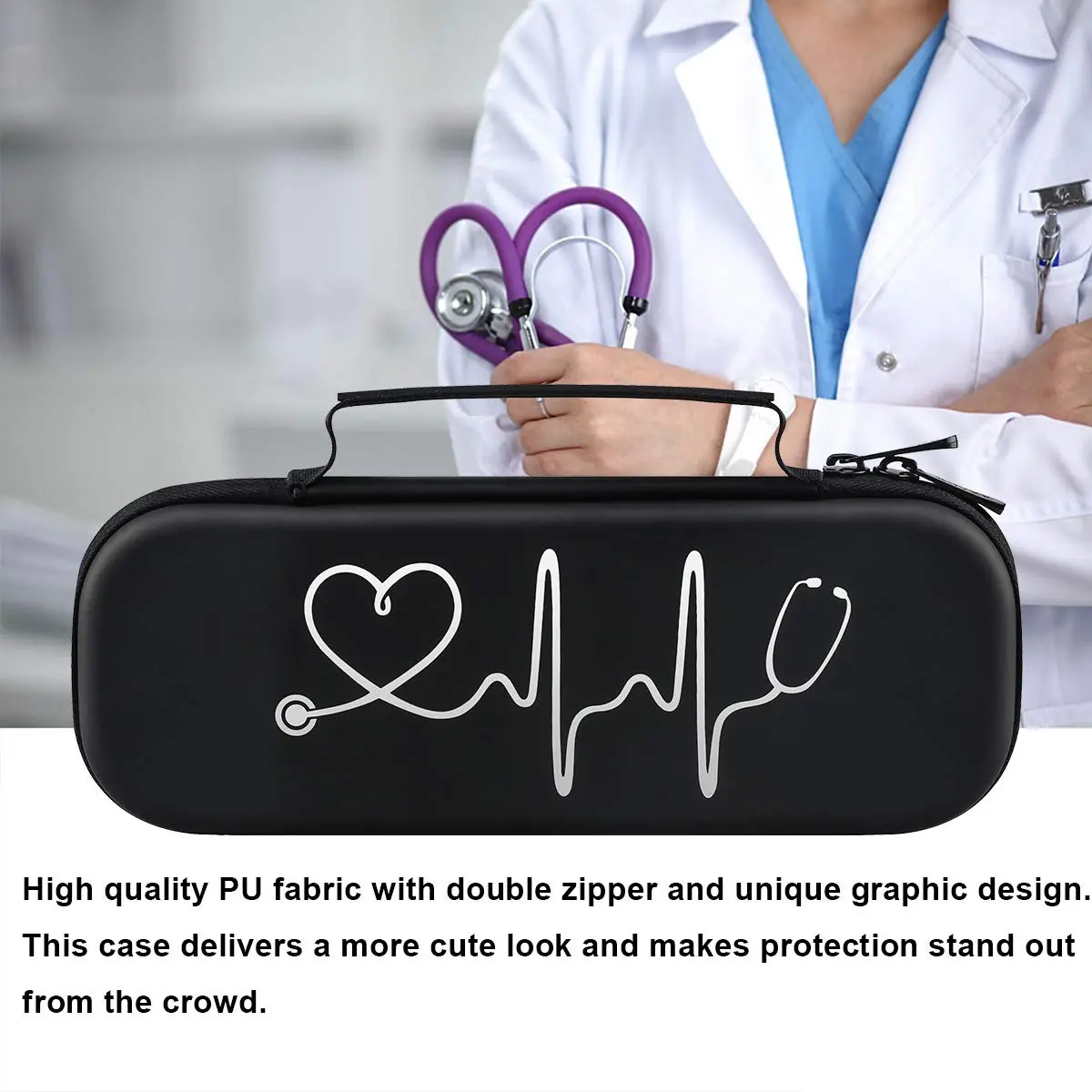 BOVKE Stethoscope Case for 3M Littmann Classic III, Lightweight II S.E, MDF Acoustica Deluxe, Black | Extra Room for Accessories - view 6