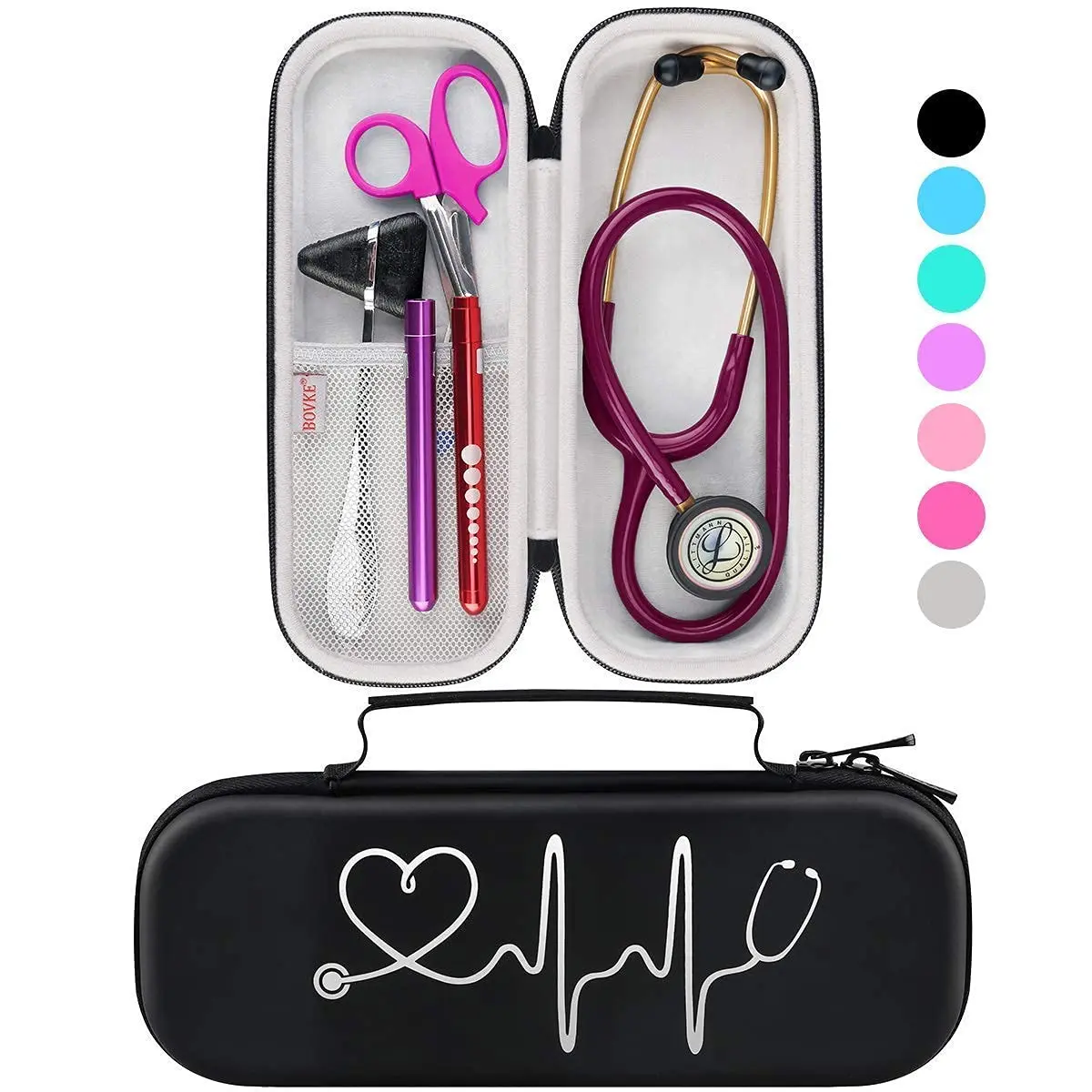 BOVKE Stethoscope Case for 3M Littmann Classic III, Lightweight II S.E, MDF Acoustica Deluxe, Black | Extra Room for Accessories - main product image
