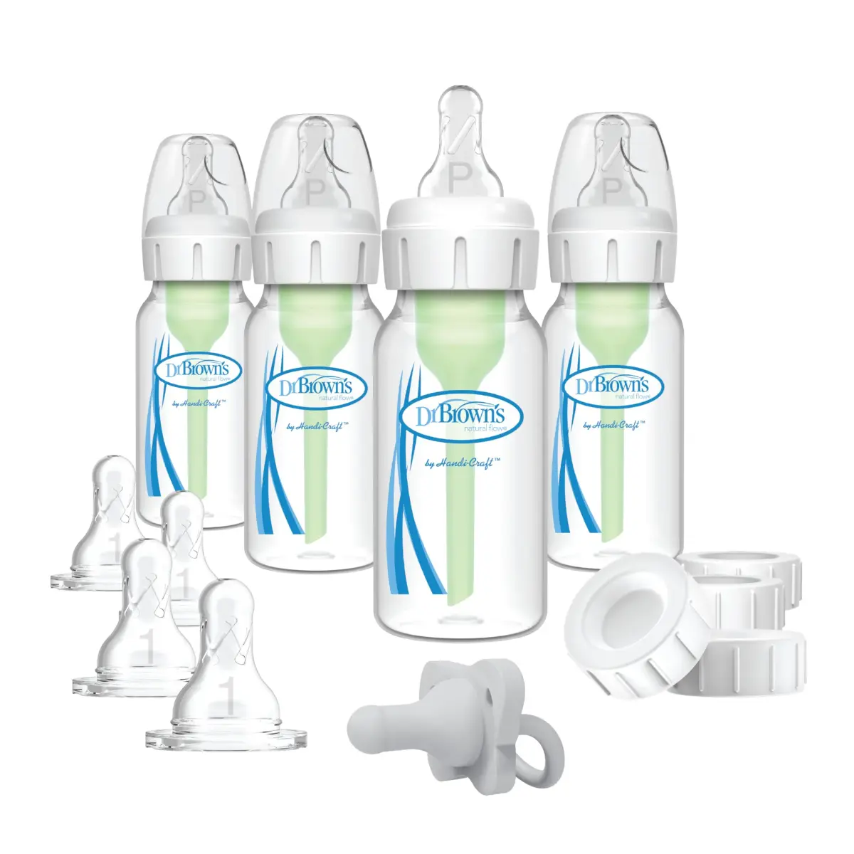 Dr. Brown's Anti-Colic Clear Baby Feeding Set with Slow Flow Nipples and Pacifier - main product image