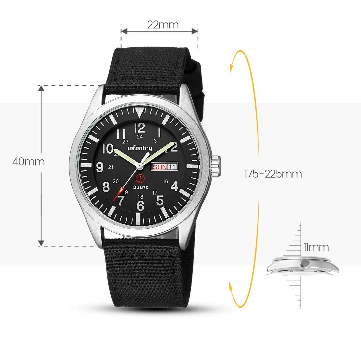 Infantry Military Field Watch 40mm Black Nylon Band | 5ATM Waterproof Analog Quartz - view 6