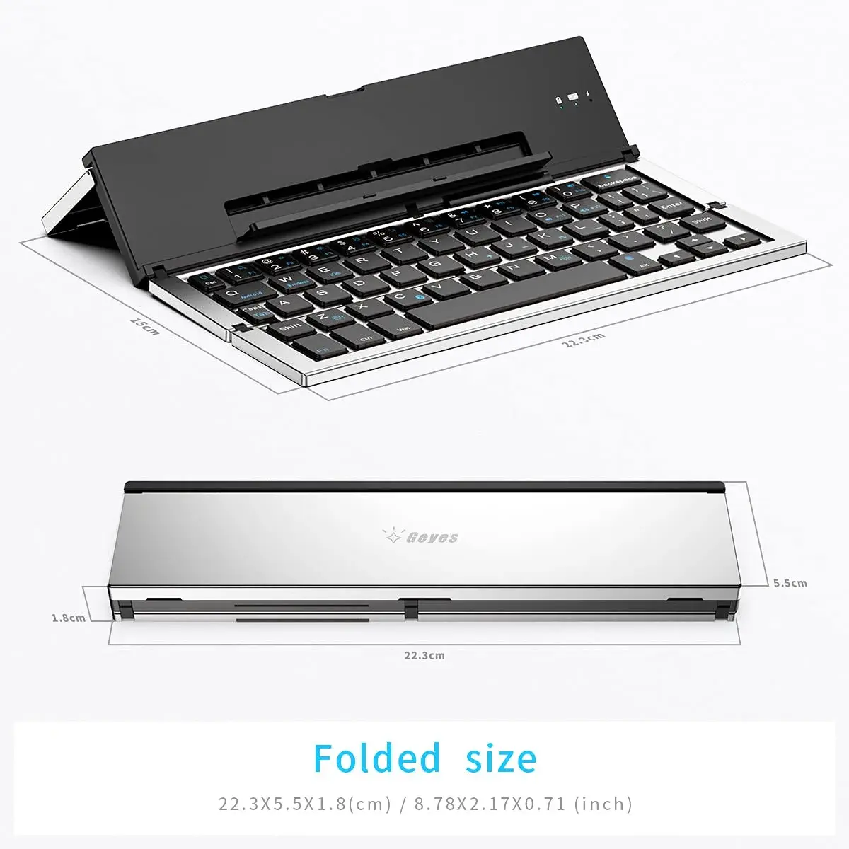 Geyes Foldable Bluetooth Keyboard Silver | Lightweight Portable Wireless Keyboard with Stand - view 4