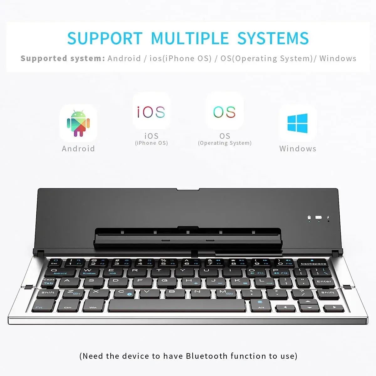 Geyes Foldable Bluetooth Keyboard Silver | Lightweight Portable Wireless Keyboard with Stand - view 2