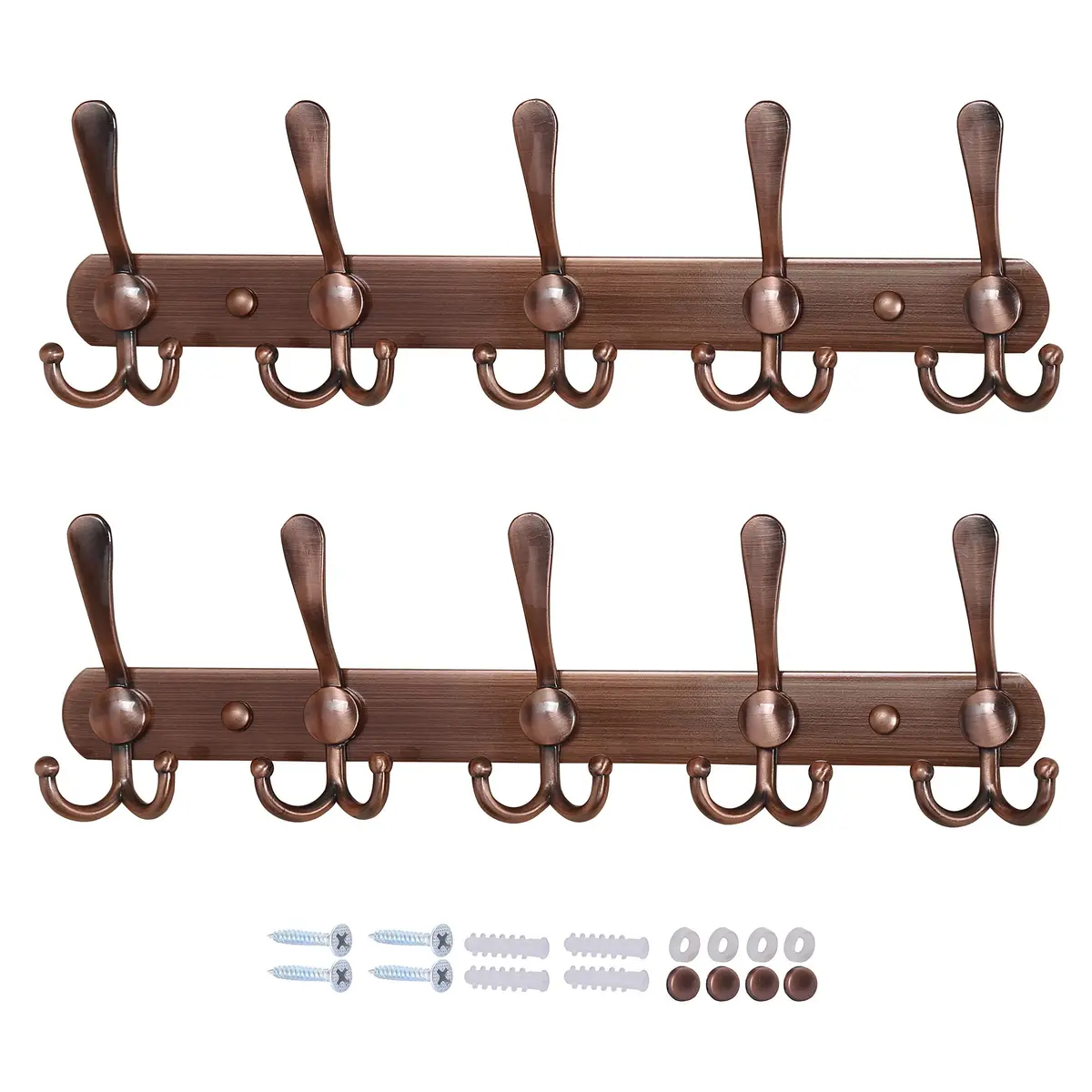 Dseap Wall Mounted Coat Rack - 5 Tri Hooks, Heavy Duty, Stainless Steel, Metal Coat Hook Rail for Coat Hat Towel Purse Robes Mudroom Bathroom Entryway (Antique Copper, 2 Packs) - main product image