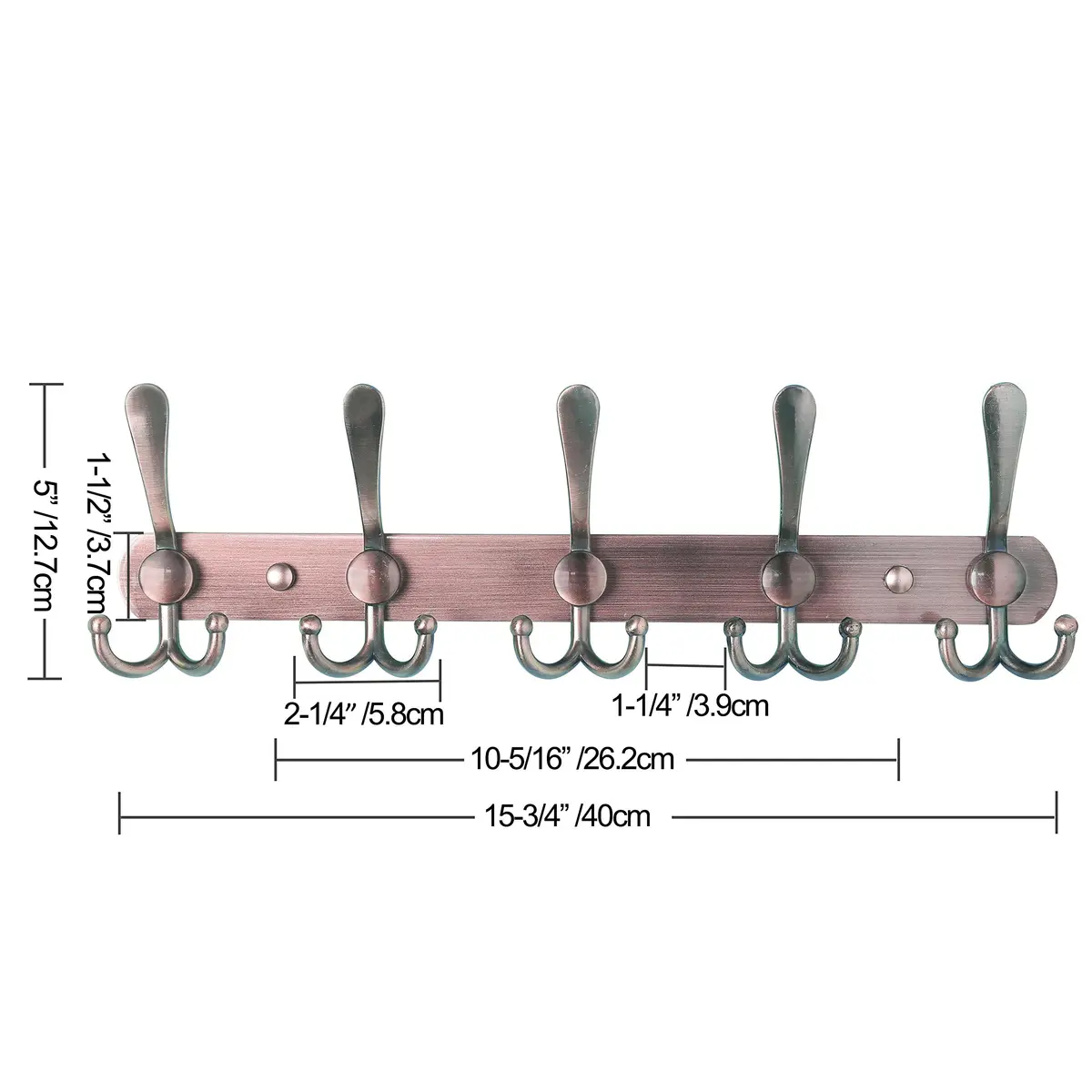 Dseap Wall Mounted Coat Rack - 5 Tri Hooks, Heavy Duty, Stainless Steel, Metal Coat Hook Rail for Coat Hat Towel Purse Robes Mudroom Bathroom Entryway (Antique Copper, 2 Packs) - view 5