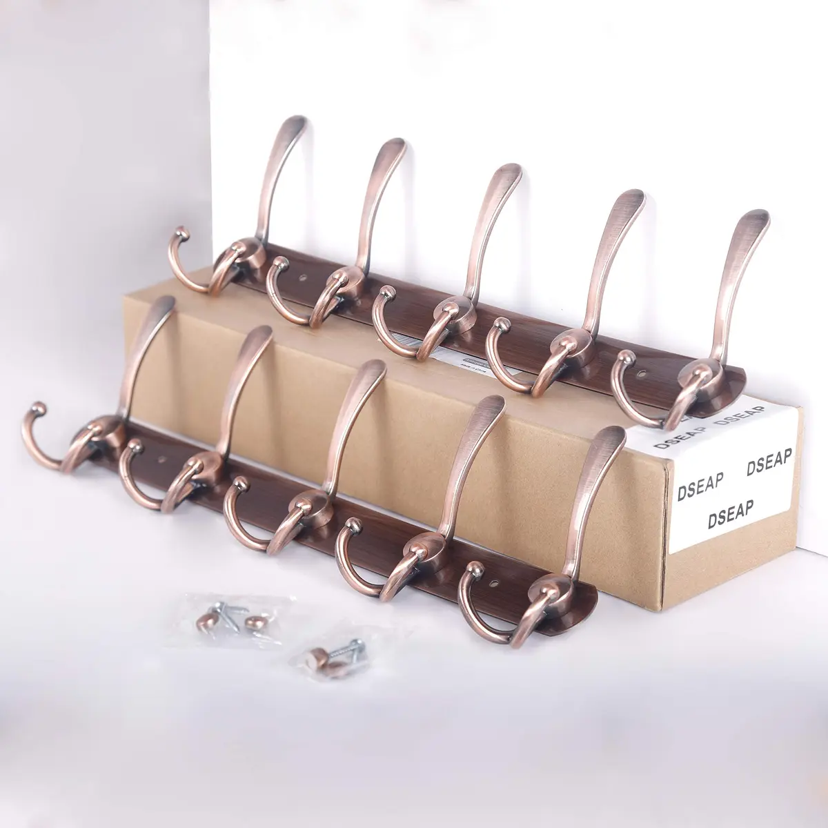 Dseap Wall Mounted Coat Rack - 5 Tri Hooks, Heavy Duty, Stainless Steel, Metal Coat Hook Rail for Coat Hat Towel Purse Robes Mudroom Bathroom Entryway (Antique Copper, 2 Packs) - view 8