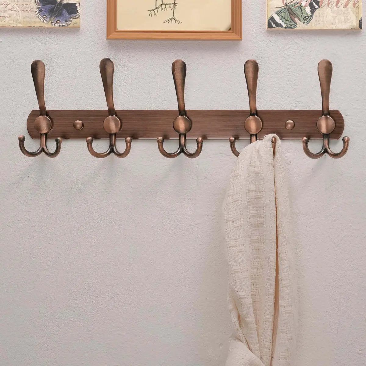 Dseap Wall Mounted Coat Rack - 5 Tri Hooks, Heavy Duty, Stainless Steel, Metal Coat Hook Rail for Coat Hat Towel Purse Robes Mudroom Bathroom Entryway (Antique Copper, 2 Packs) - view 9