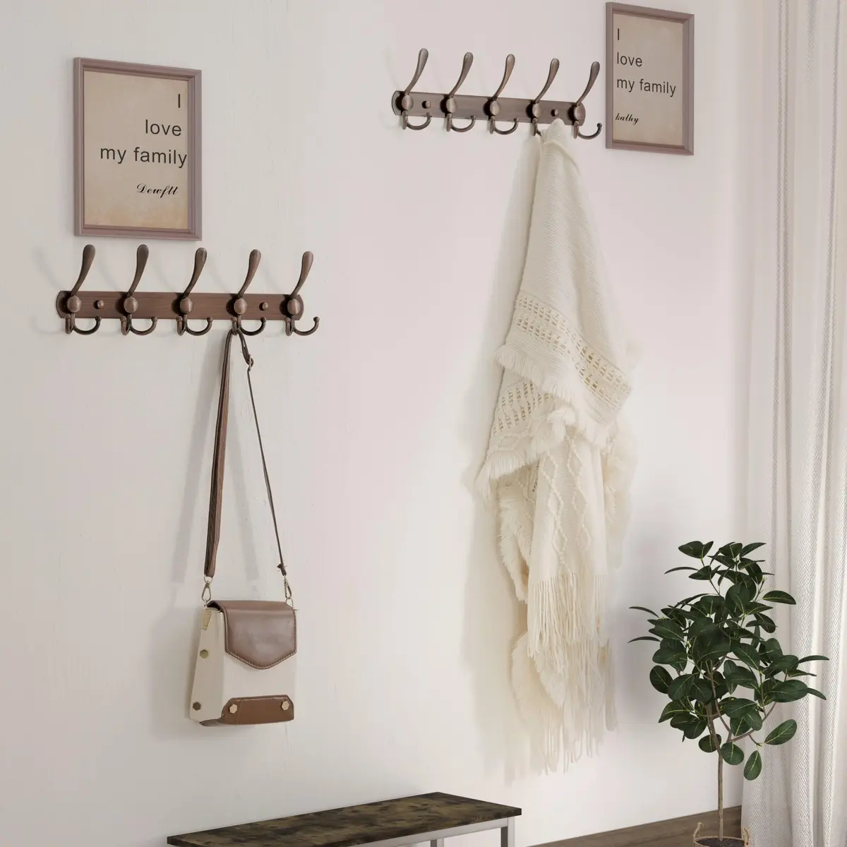 Dseap Wall Mounted Coat Rack - 5 Tri Hooks, Heavy Duty, Stainless Steel, Metal Coat Hook Rail for Coat Hat Towel Purse Robes Mudroom Bathroom Entryway (Antique Copper, 2 Packs) - view 2