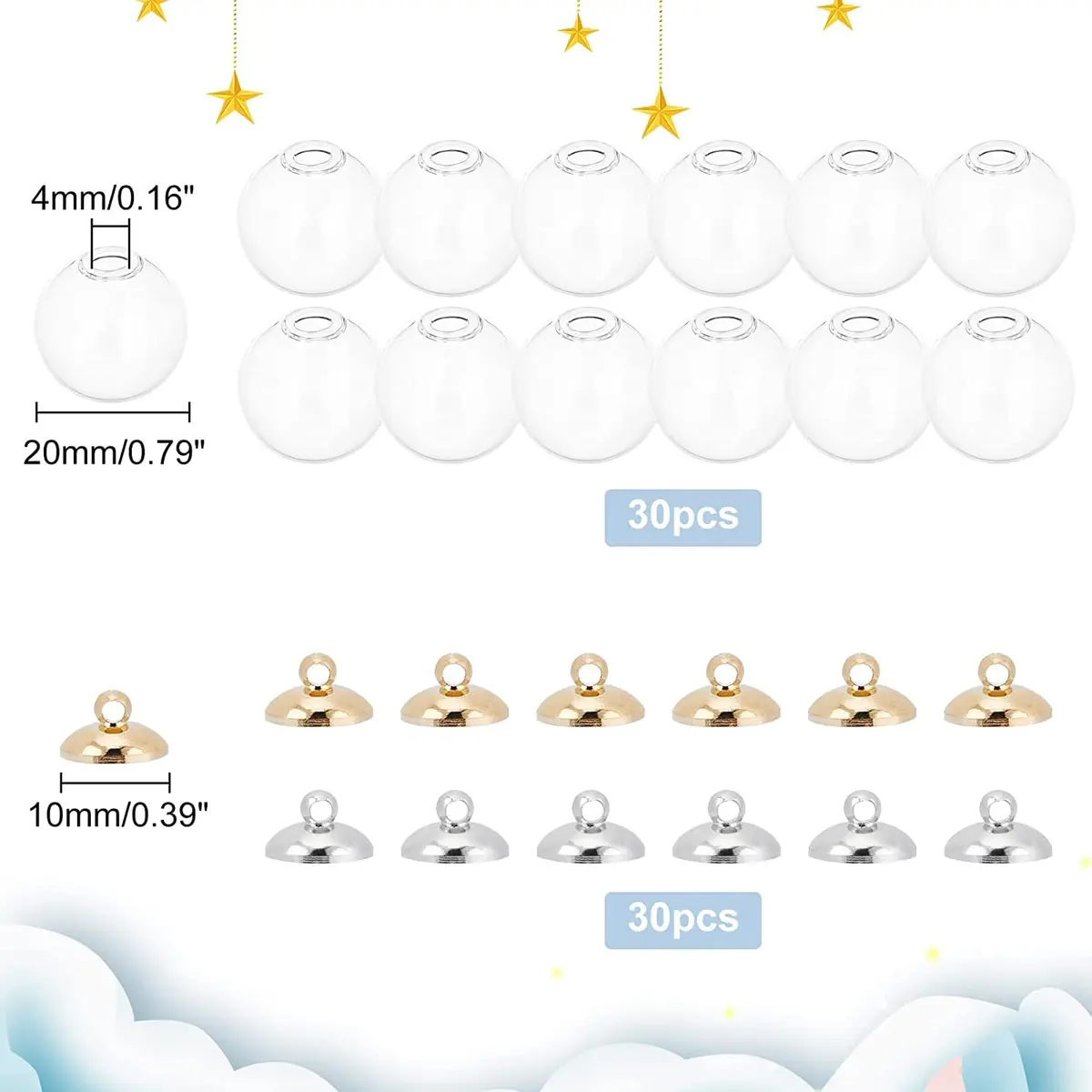 PH PandaHall 20mm Clear Glass Globe Ornaments | DIY Christmas & Wedding Decor (70-120 chars) - view 2