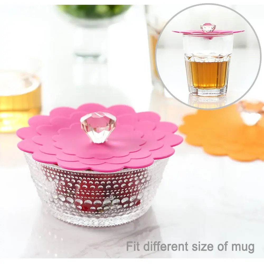 Colinda Extra Large Silicone Mug Lid Set with Diamond Knob | 6-Pack, Bright Color Assortment, 11.9 cm (4.7") - view 3
