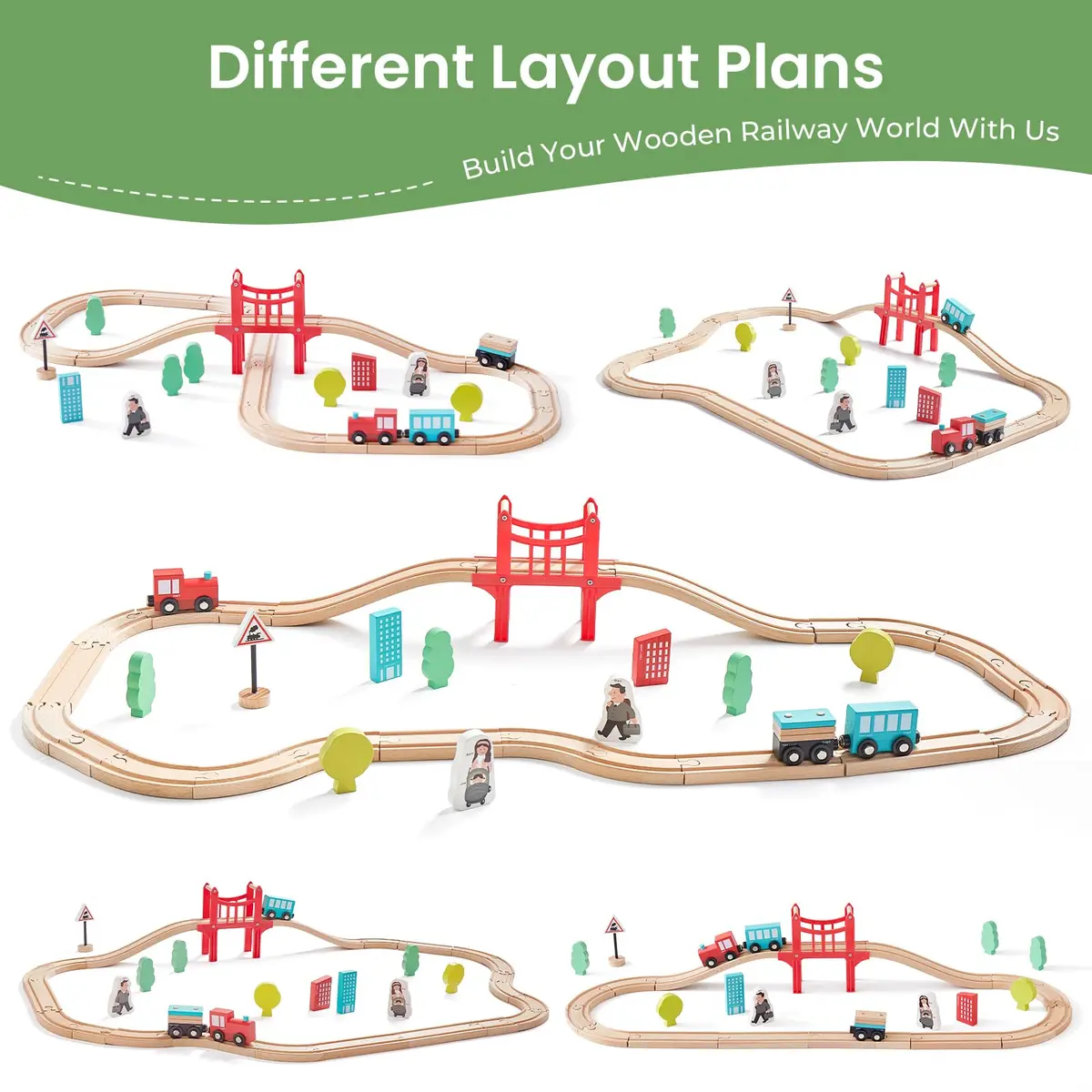 Tiny Land 39 Pcs Wooden Train Set for Toddler Ages 3+ | Expandable, Compatible with Major Brands - view 5