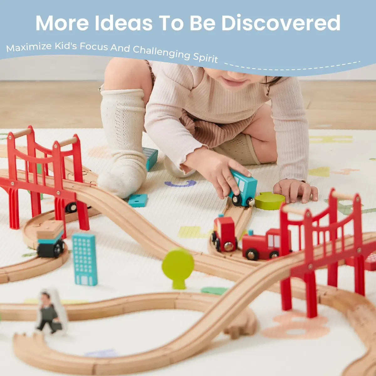 Tiny Land 39 Pcs Wooden Train Set for Toddler Ages 3+ | Expandable, Compatible with Major Brands - view 6
