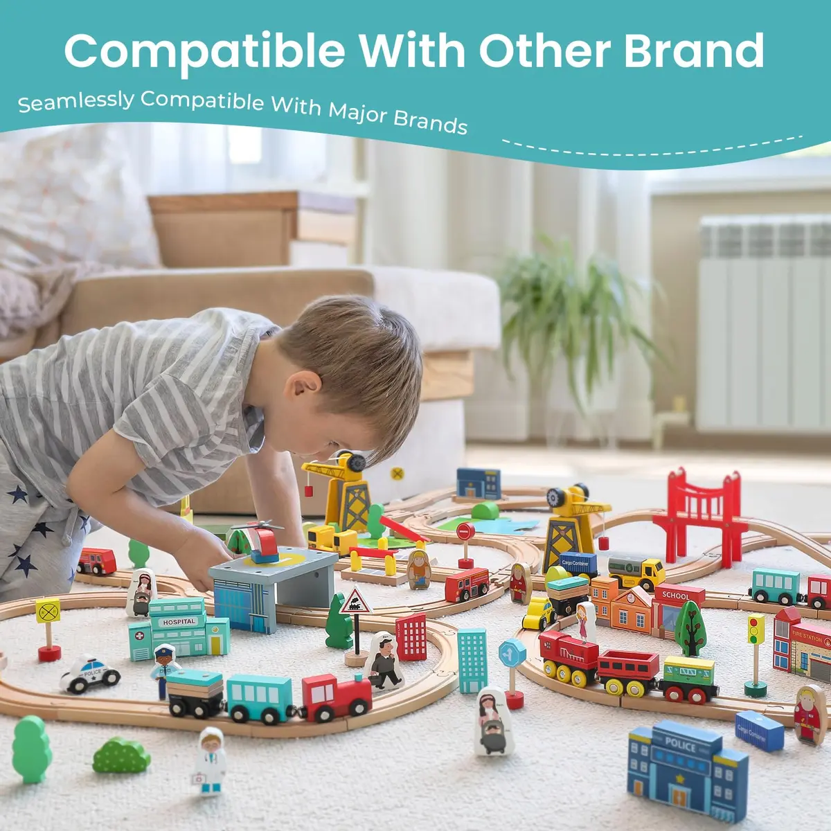 Tiny Land 39 Pcs Wooden Train Set for Toddler Ages 3+ | Expandable, Compatible with Major Brands - view 4