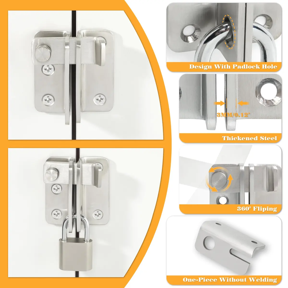 Alise Flip Latch Gate Latch Brushed Stainless Steel | Heavy Duty Barn Door Lock, L-Size - view 5