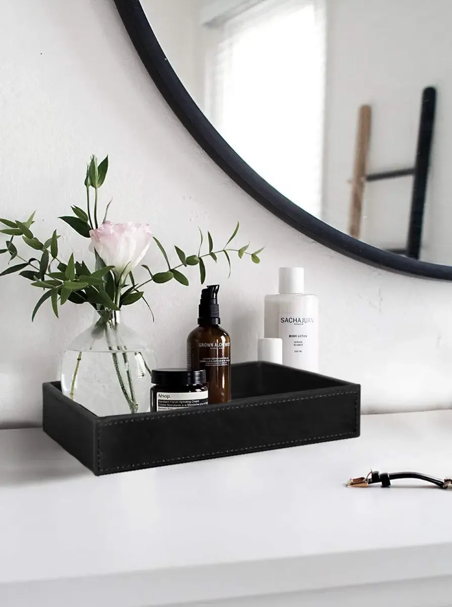 HofferRuffer Faux Leather Vanity Tray Black 25.9cm (10.2 Inches) | Elegant Desktop Storage Organizer - view 4