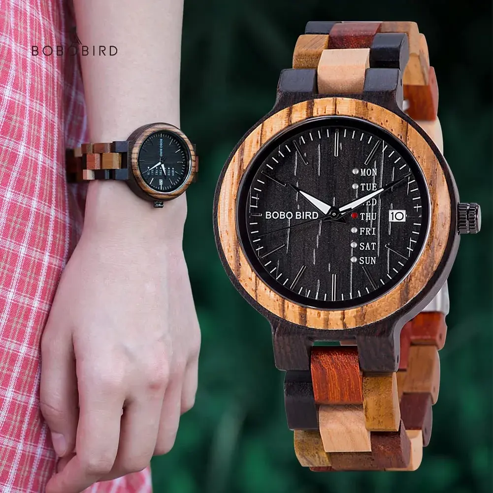 BOBO BIRD Women's Wood Watch 38mm (1.49in) | Handmade Analog Quartz with Week & Date Display - view 9