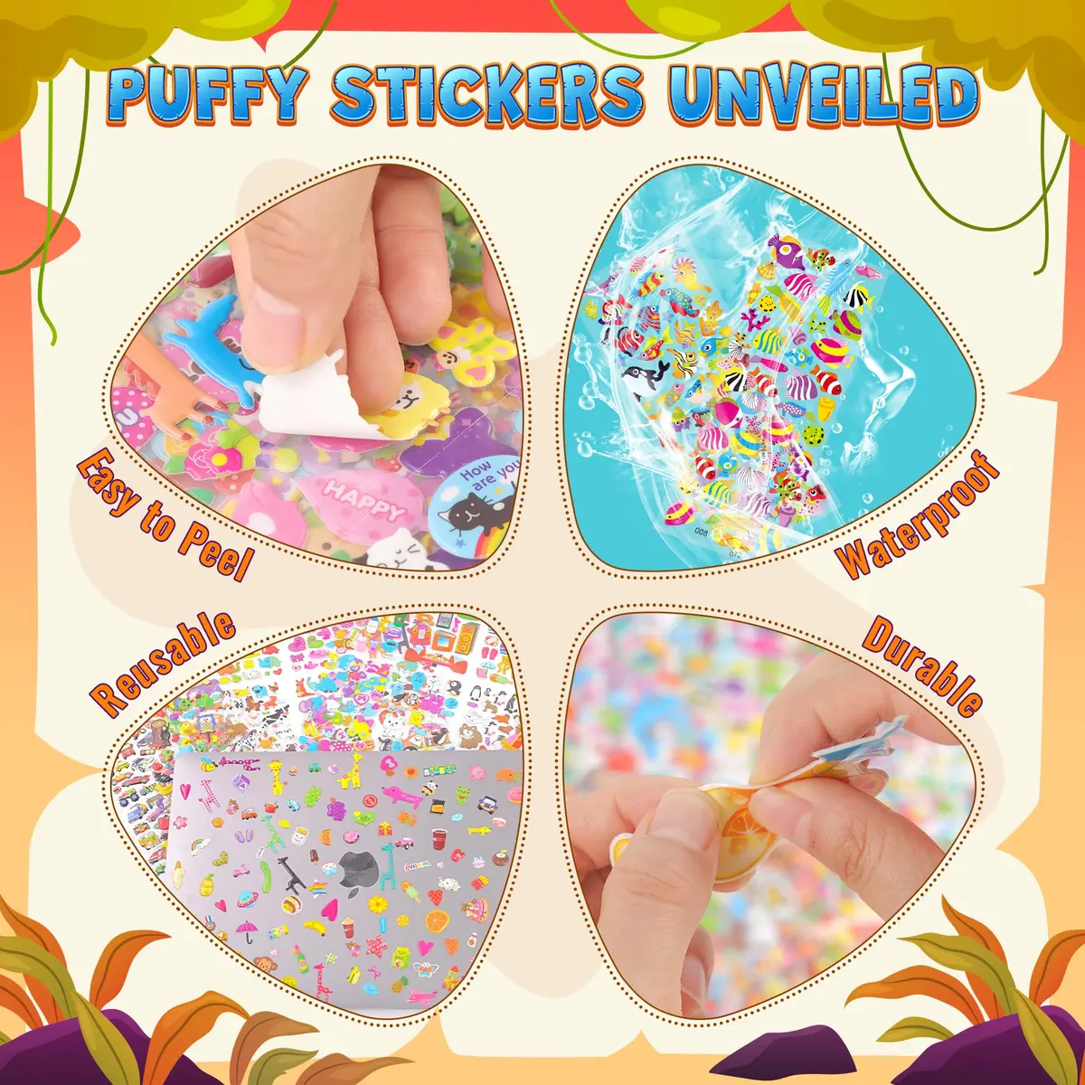 Sinceroduct 3200+ Puffy Stickers for Toddlers & Kids | 64 Sheets, Multicolored 3D Foam Animal & Letter Designs - view 5
