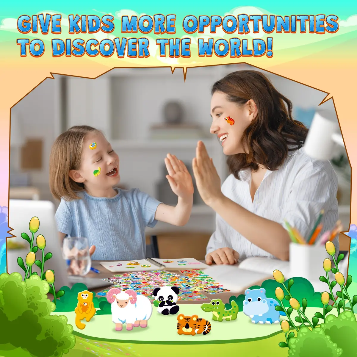 Sinceroduct 3200+ Puffy Stickers for Toddlers & Kids | 64 Sheets, Multicolored 3D Foam Animal & Letter Designs - view 7