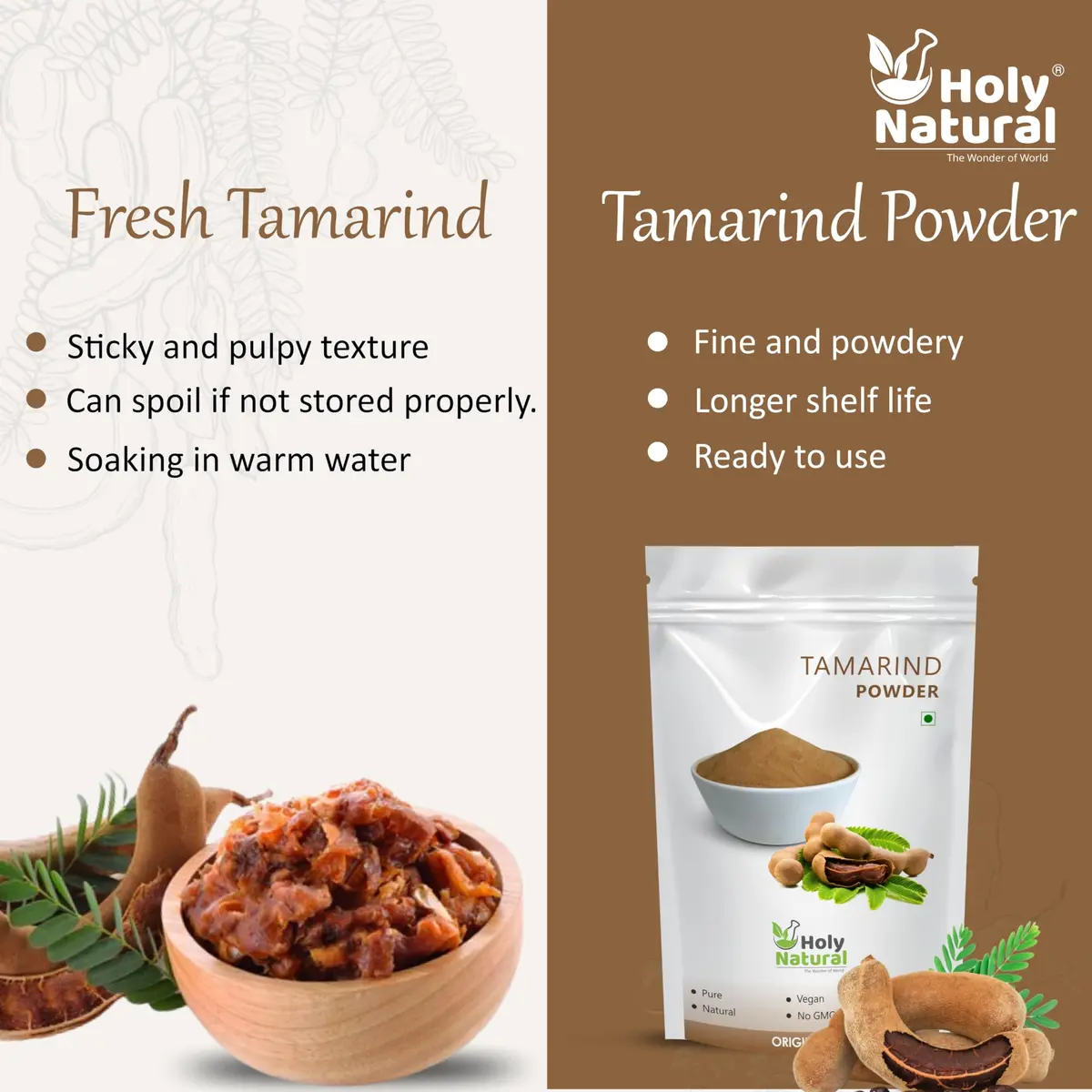 Holy Natural Tamarind Powder 200 g (7.05 oz) | Natural Herb for Indian Cooking - view 8