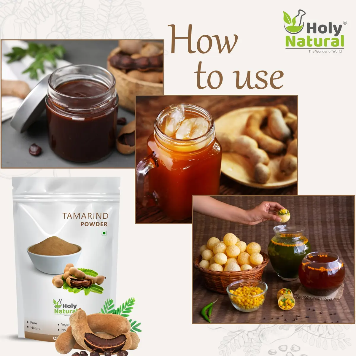 Holy Natural Tamarind Powder 200 g (7.05 oz) | Natural Herb for Indian Cooking - view 4