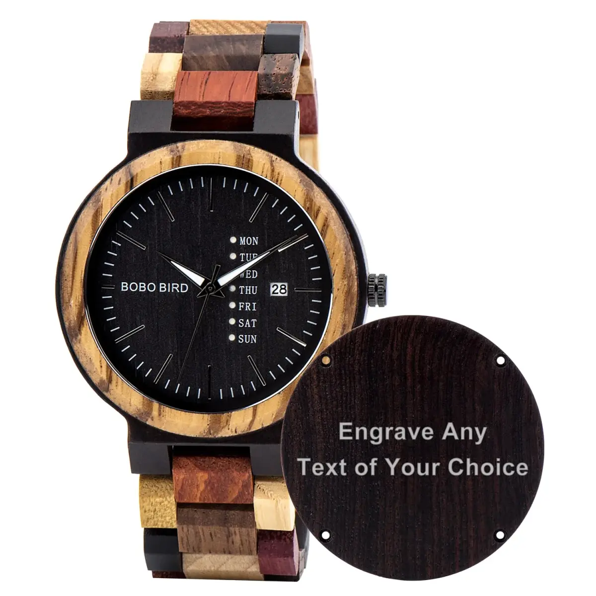 BOBO BIRD Natural Wood Watch Men's Colorful Chronograph with Week & Date Display | 44mm (1.73in) - view 5