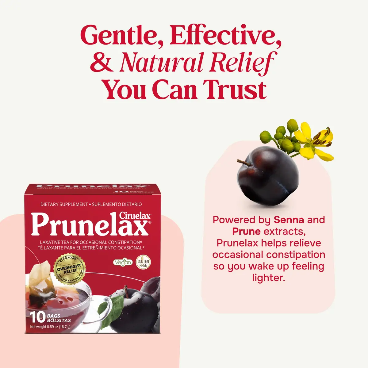 Prunelax Ciruelax Natural Laxative Tea Bags 10 Pack | Gentle Overnight Relief for Occasional Constipation - view 2