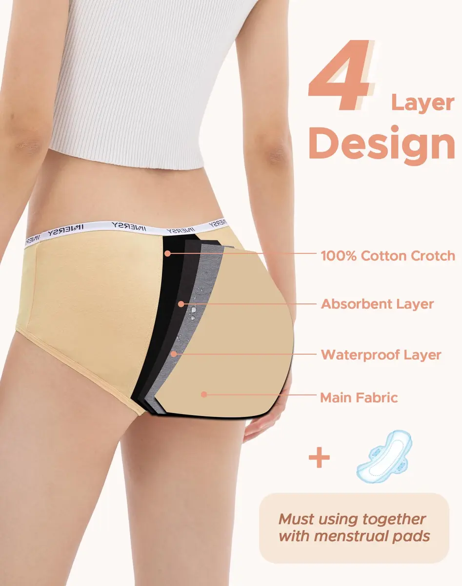 INNERSY Period Underwear for Teens Girls Cotton Leak-Proof Menstrual Panties 3-Pack (L, 12-14 yrs) | Leakproof, Breathable & Reusable - view 4