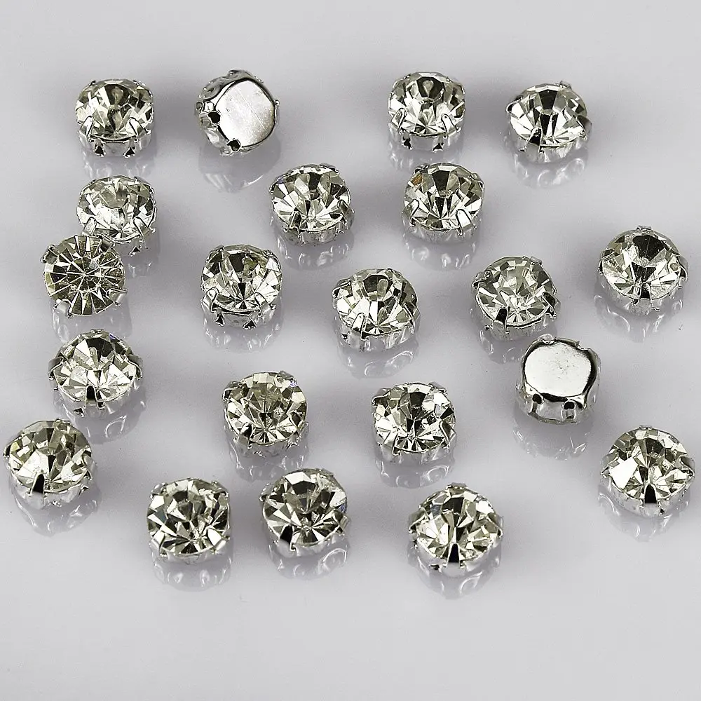 LolliBeads 50 Pcs Crystal Sew-on Rhinestones 10 mm | Silver Plated Brass Base for Embellishments - main product image
