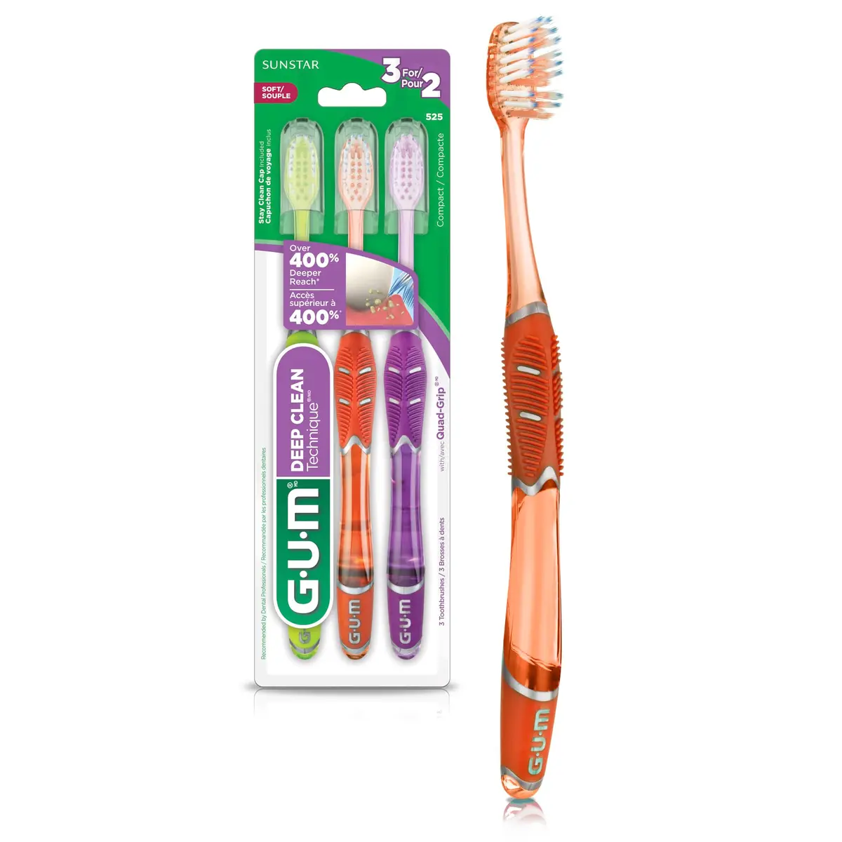 GUM Technique Deep Clean Toothbrush - Compact Head - Soft Bristles for Adults with Sensitive Gums | Deep Plaque Removal - main product image