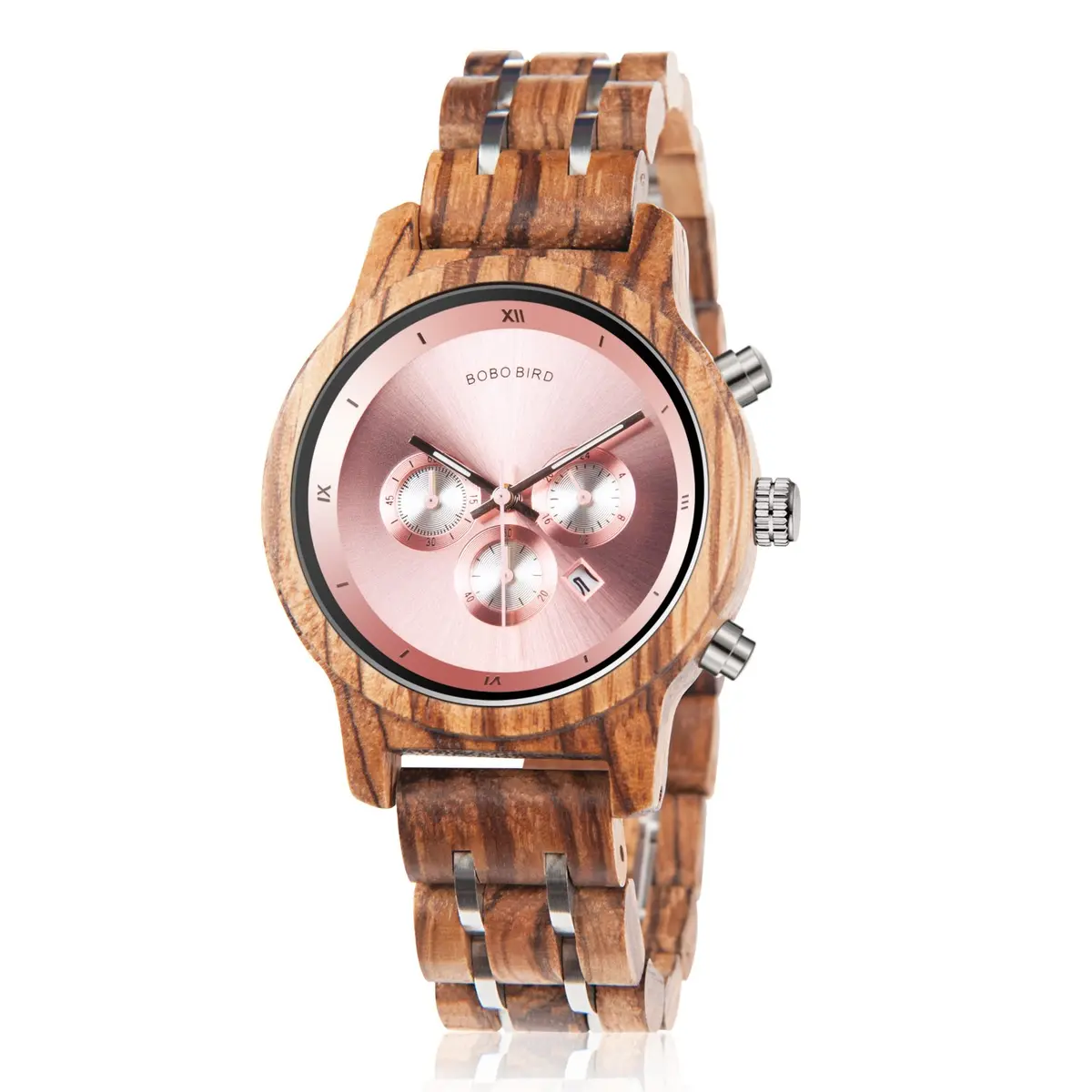BOBO BIRD Women Wooden Watch Pink | Luxury Zebra Wood Casual & Business (40mm) - main product image