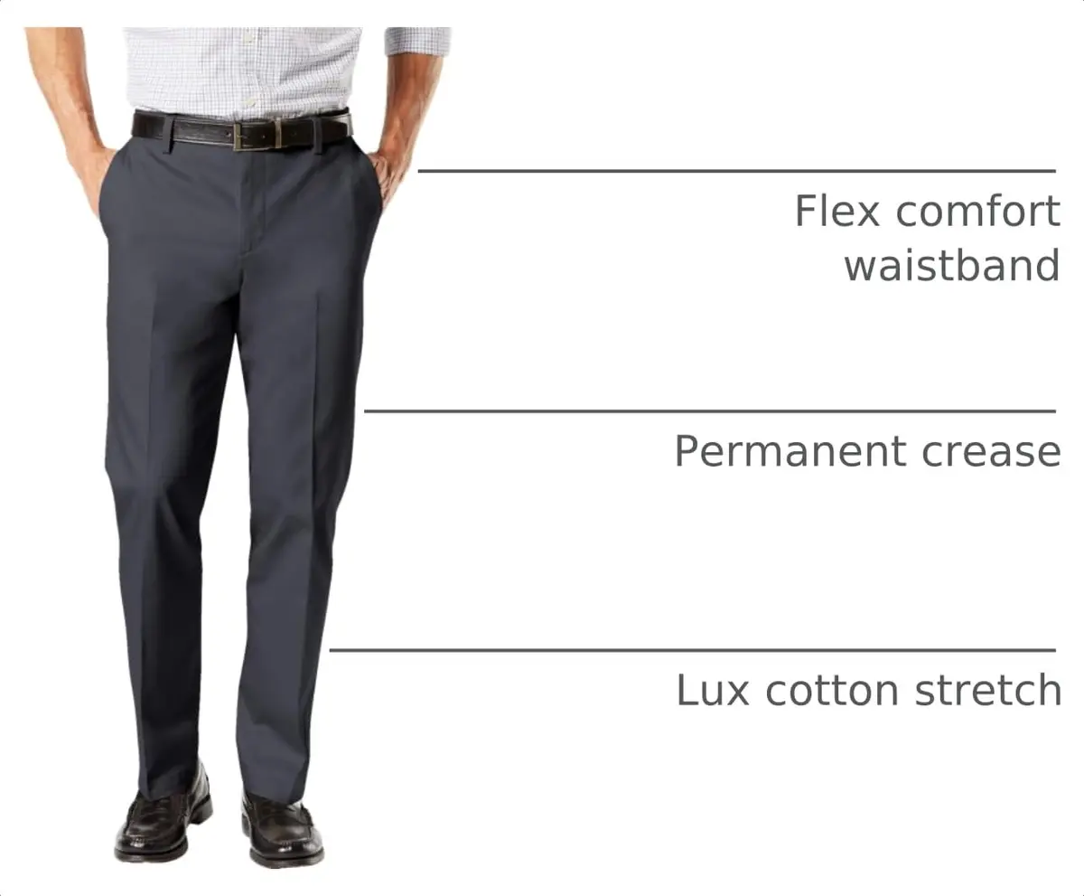 DOCKERS Men's Straight Fit Signature Lux Cotton Stretch Khaki Pant - Creased, Steelhead, 33W x 30L | Wrinkle-Free Business Casual - view 4
