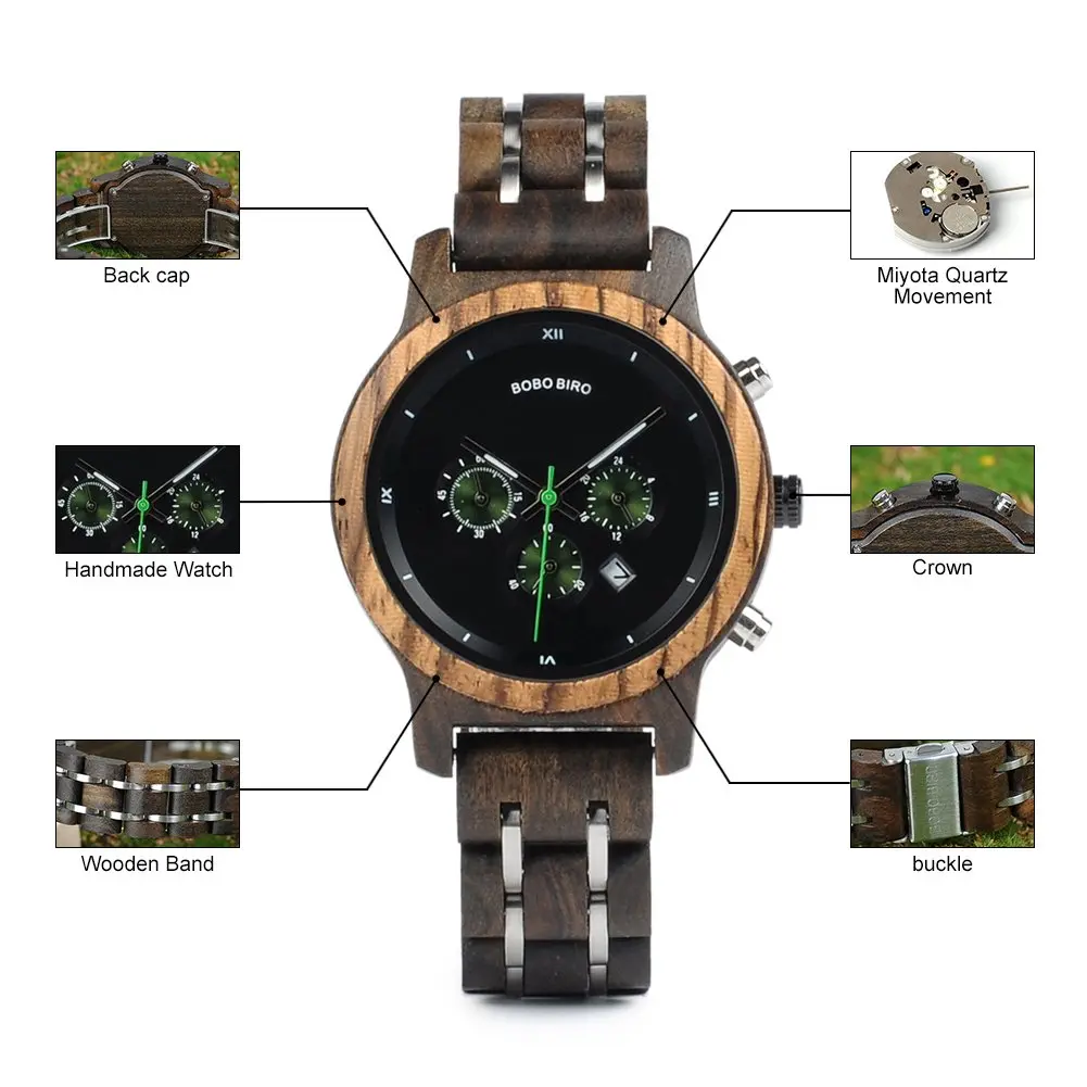 BOBO BIRD Women Wooden Watch 40mm Zebra Wood Quartz Elegant Lightweight - view 3