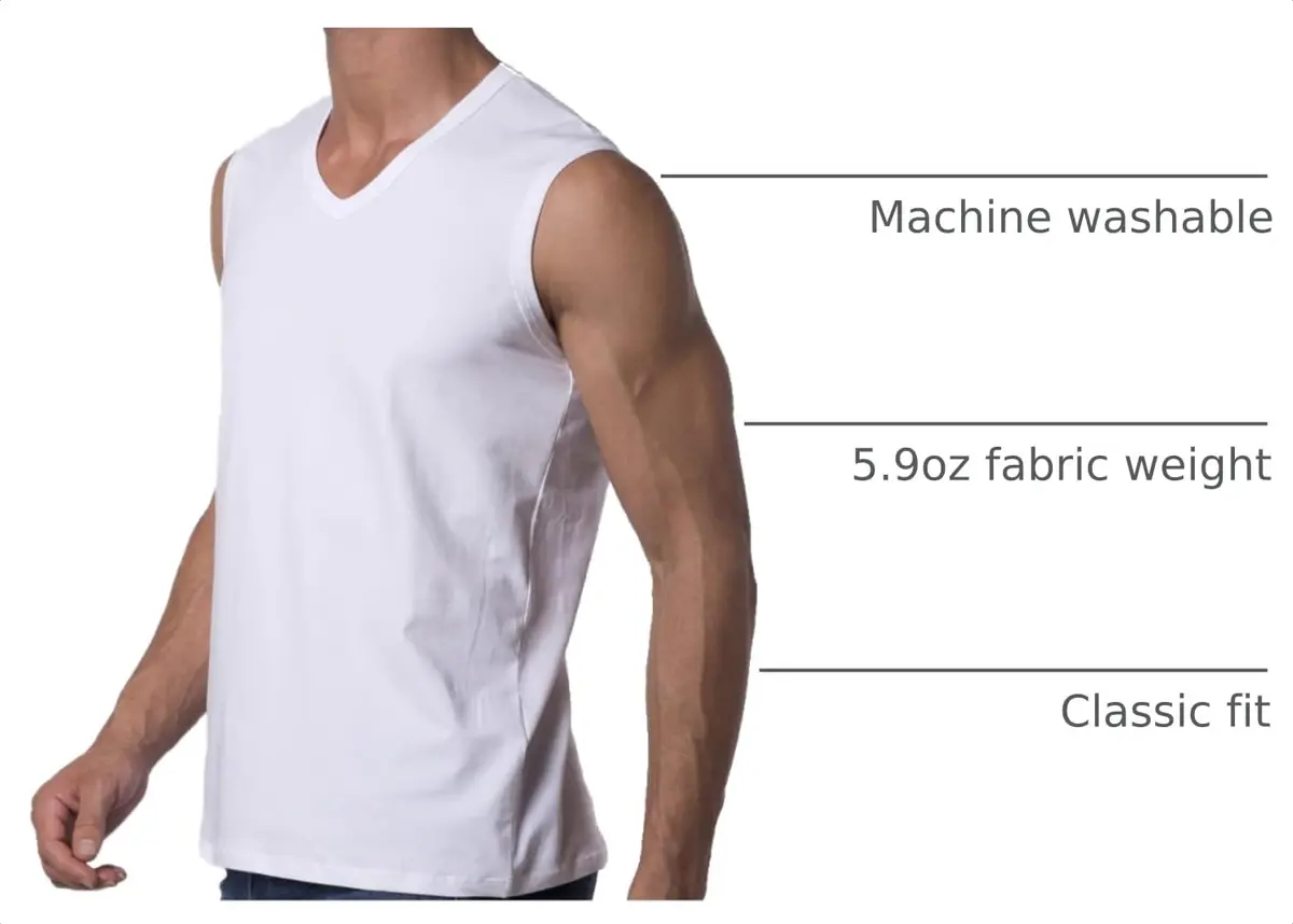 Y2Y2 Men's Sleeveless V-Neck T-Shirt, White, Big and Tall 3XL (54"-56") | Classic Fit, 100% Cotton, USA Size - view 4