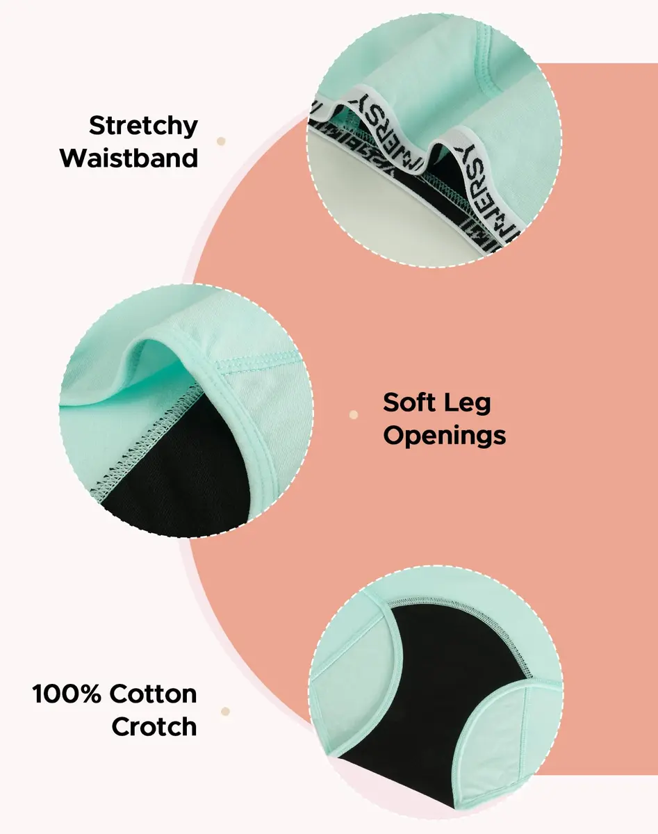 INNERSY Period Underwear for Teens Girls Cotton Leak-Proof Menstrual Panties 3-Pack (10-12 yrs) | Light Flow Leakproof Comfort - view 6
