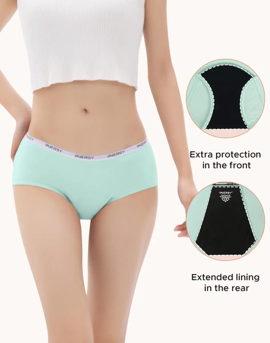 INNERSY Period Underwear for Teens Girls Cotton Leak-Proof Menstrual Panties 3-Pack (10-12 yrs) | Light Flow Leakproof Comfort - view 3