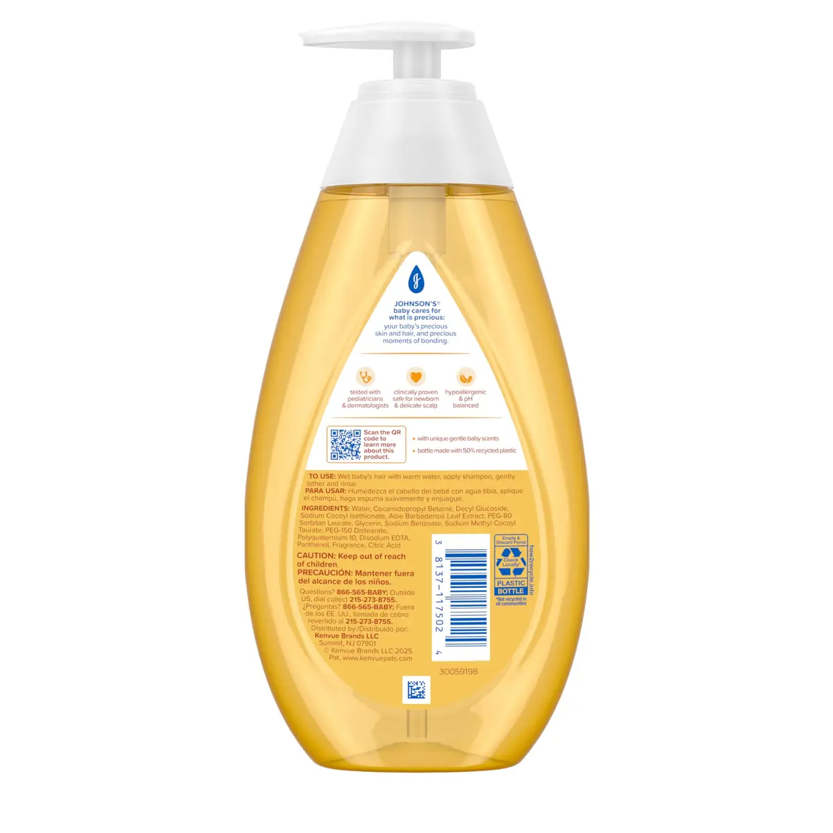 Johnson's Baby Shampoo with Aloe Vera & Vitamin B5, Tear-Free, 600ml (20.3 fl. oz) | Hypoallergenic & pH Balanced for Newborns - view 8