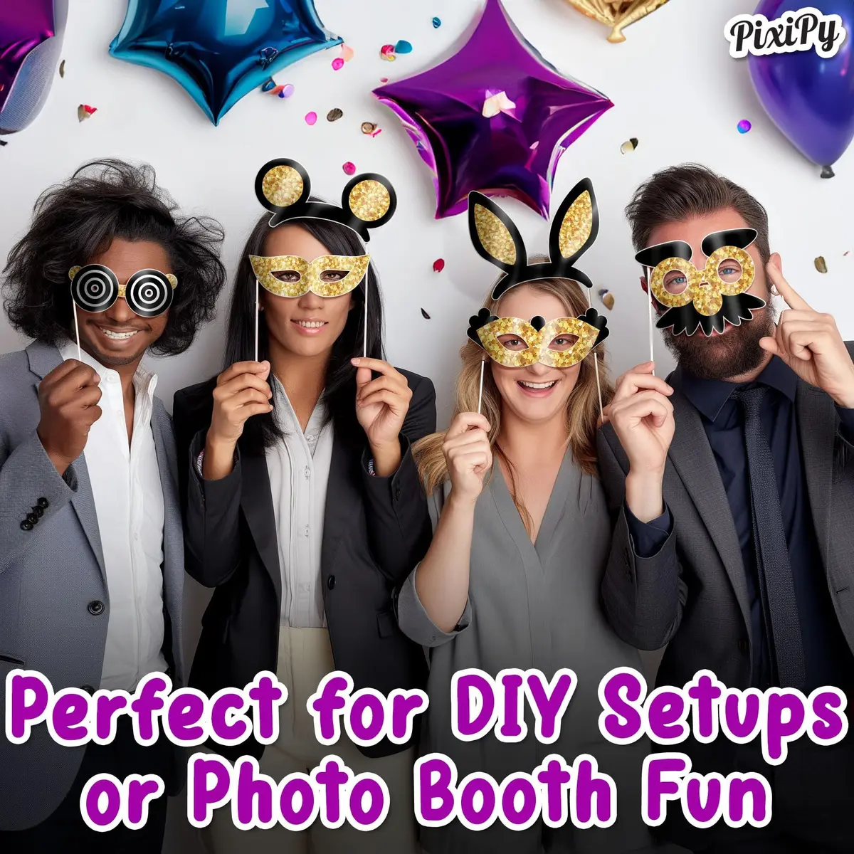 PixiPy Decorative Cutout Photo Booth Props Kit, 16 Black & Gold | Durable & Easy-to-Use Party Signs for Memorable Photos - view 5