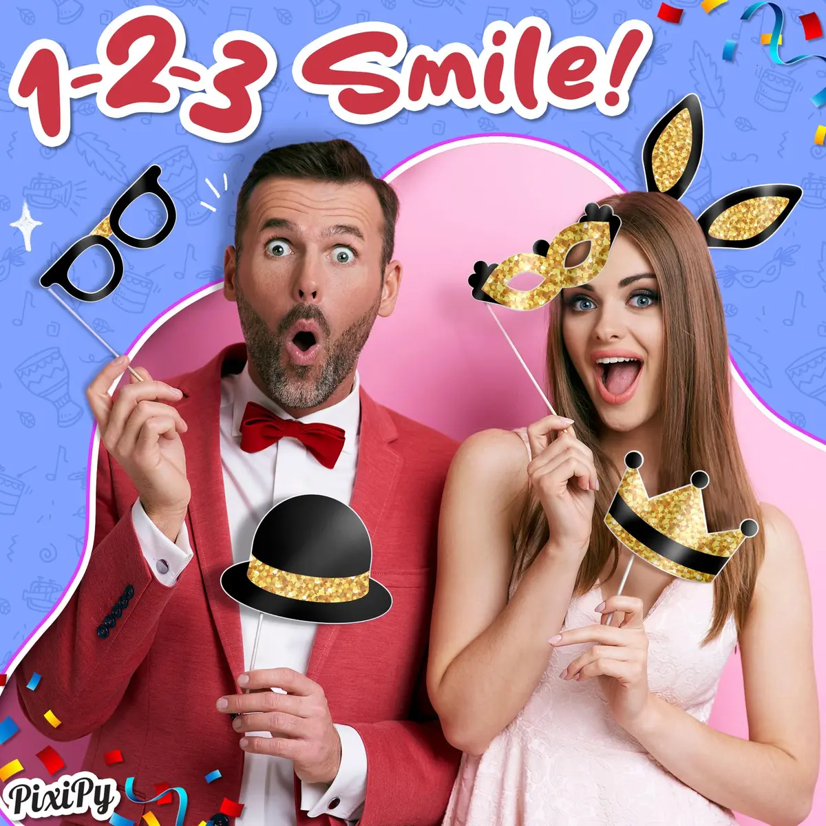 PixiPy Decorative Cutout Photo Booth Props Kit, 16 Black & Gold | Durable & Easy-to-Use Party Signs for Memorable Photos - view 2