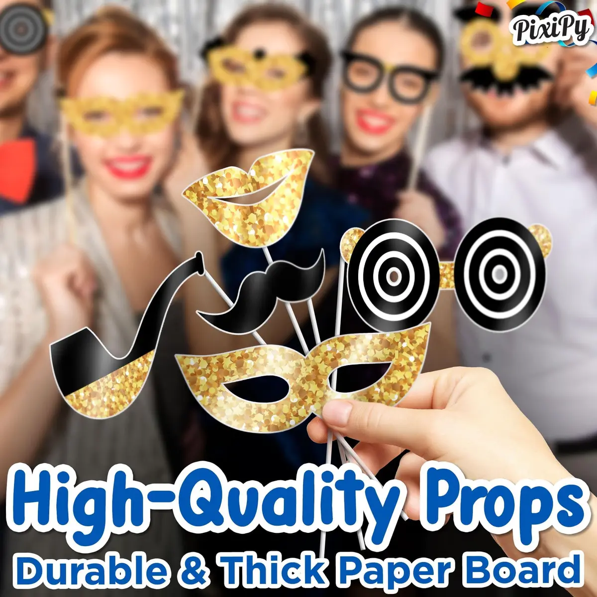 PixiPy Decorative Cutout Photo Booth Props Kit, 16 Black & Gold | Durable & Easy-to-Use Party Signs for Memorable Photos - view 4