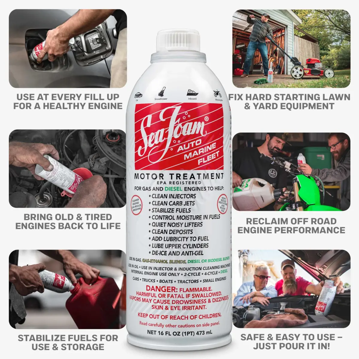 Sea Foam Motor Treatment 16 oz (473ml) Bottles, Pack of 6 | Fuel System Cleaner, Stabilizer & Oil Treatment for Gas & Diesel Engines - view 2