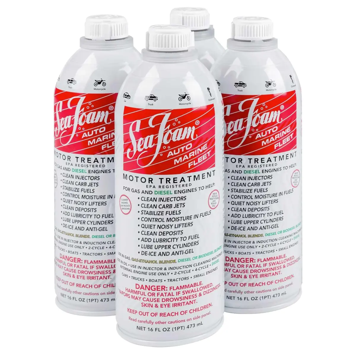 Sea Foam Motor Treatment Fuel System Cleaner & Stabilizer 16 oz (443ml) Bottles, Pack of 4 | Trusted USA Import for Gas & Diesel Engines - main product image